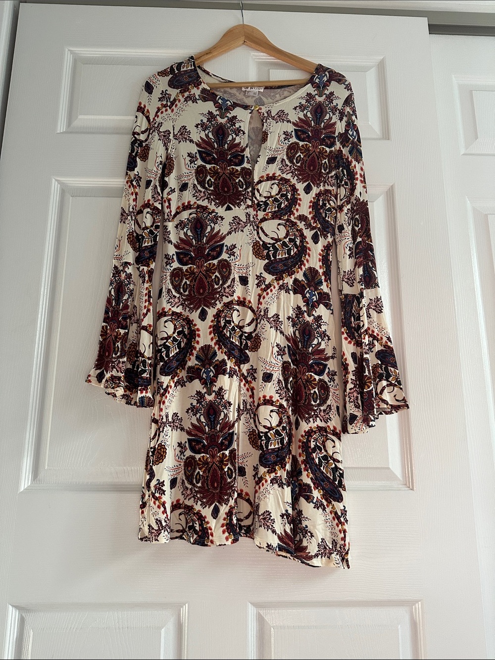 VENUS Cream A-Line Skirt with Burgundy & Navy Paisley Print